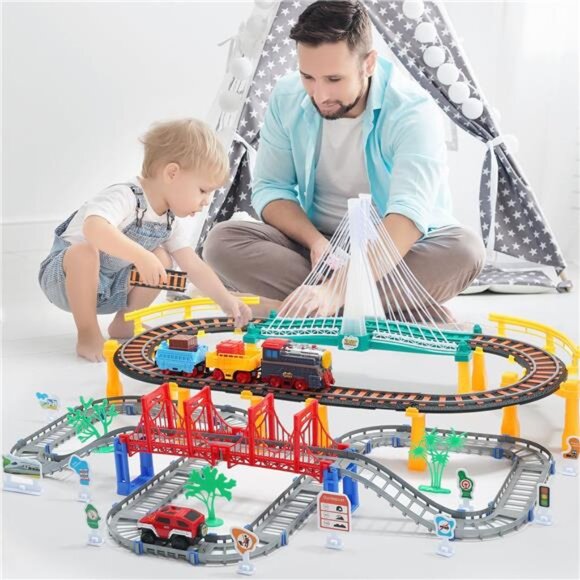 Electric Toddler Train Set Toy, Battery Powered Railway Train Track Toy Playset - Picture 9 of 14